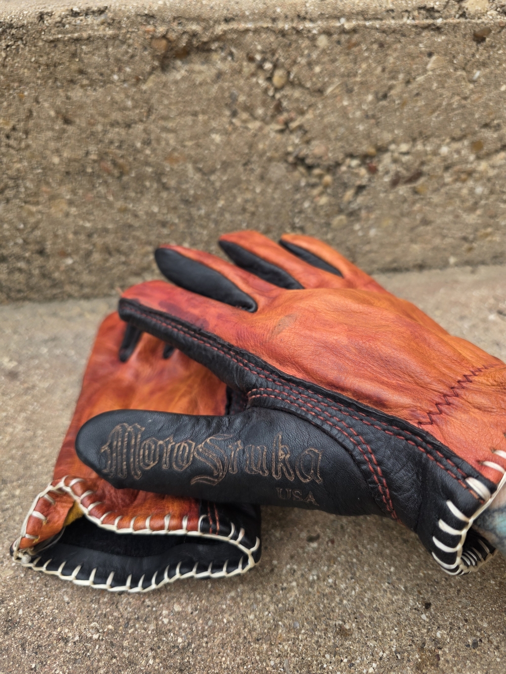 MotoStuka Orange and Black Leather Women's Driving/motorcycle Gloves Medium
